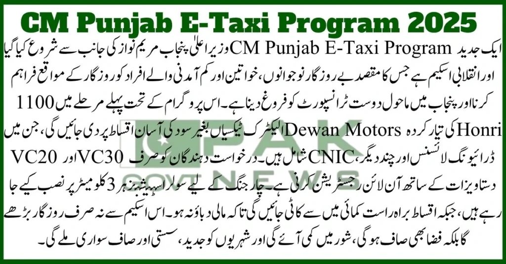 cm punjab e taxi 2025, punjab ev scheme, e taxi 2025, electric taxi punjab, taxi subsidy punjab, ev cars pakistan, youth ev program, solar charging punjab, dewan motors vc30, cm punjab transport plan, Punjab E-Taxi 2025 electric vehicles for youth and women. CM Punjab E-Taxi Program